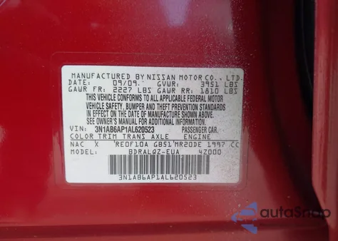 2010 Nissan Sentra 2.0 from USA, damaged, VIN 3N1AB6AP1AL620523
